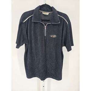 Benzene Men's Navy Blue Corduroy Quarter-Zip Polo Shirt Size L
